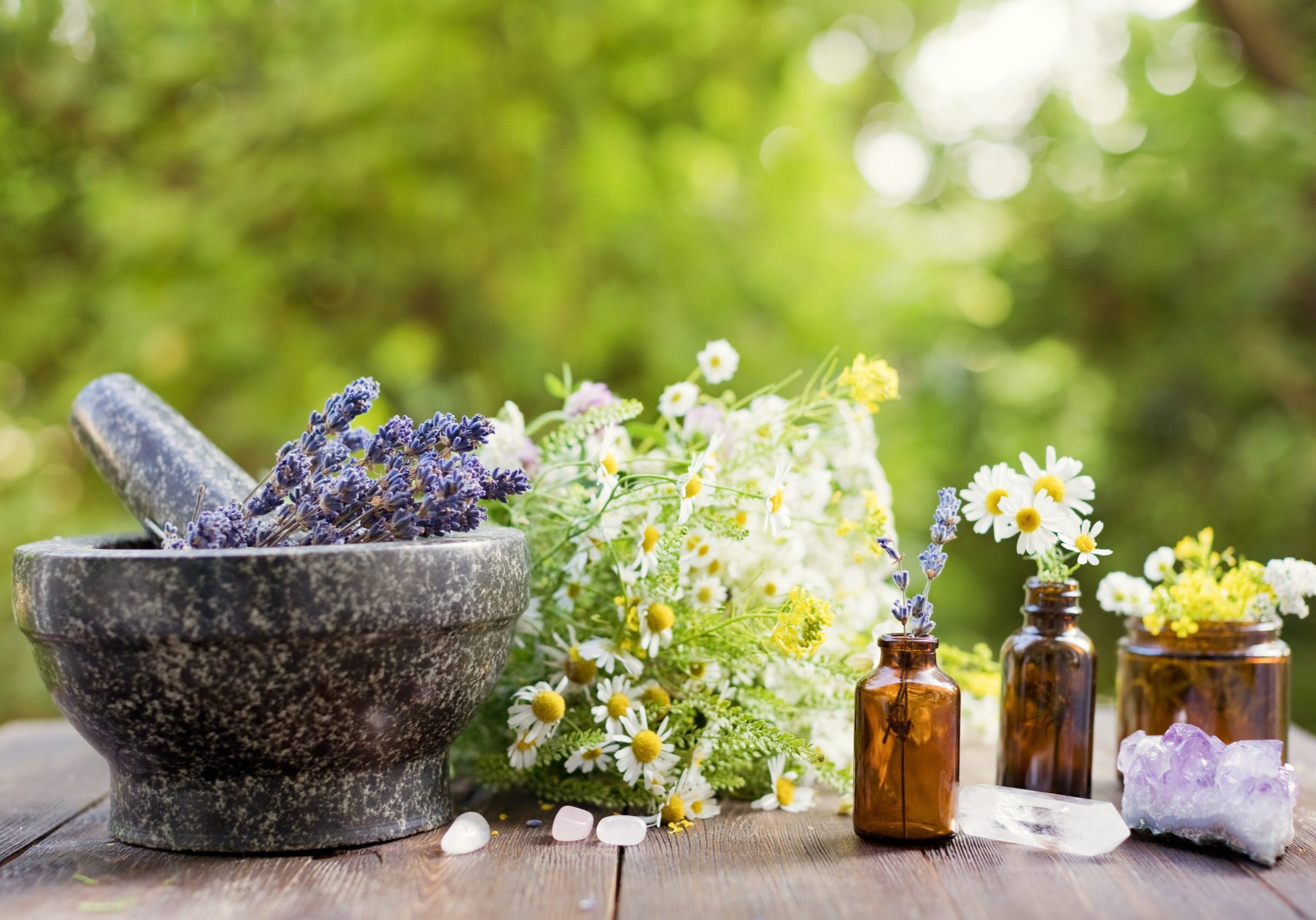 Homeopathy,And,Herbal,Medicine,Concept.,Granite,Mortar,And,Pestle,With